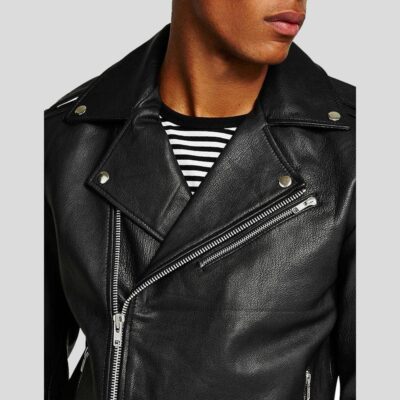 Anson Black Biker Leather Jacket Close