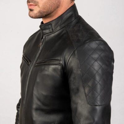Black Biker Leather Jacket For Men Front side