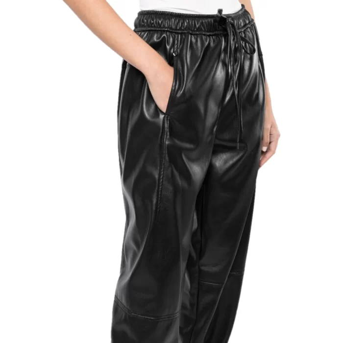 Black Handcrafted Women's Leather Pants & Trouser close up