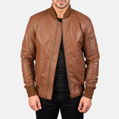 Bomia Brown Leather Bomber Jacket