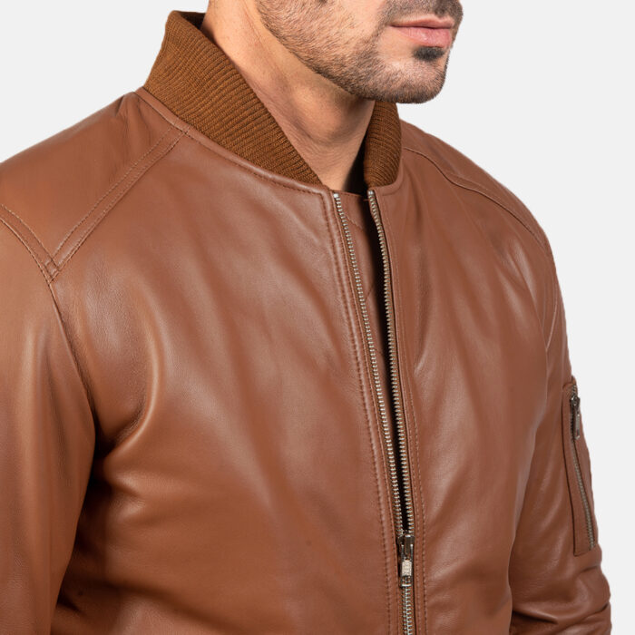 Bomia Ma-1 Brown Leather Bomber Jacket forth
