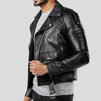 DONN Black Vintage Motorcycle Leather Jacket