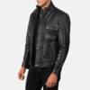 Darren Black Leather Biker Jacket Side