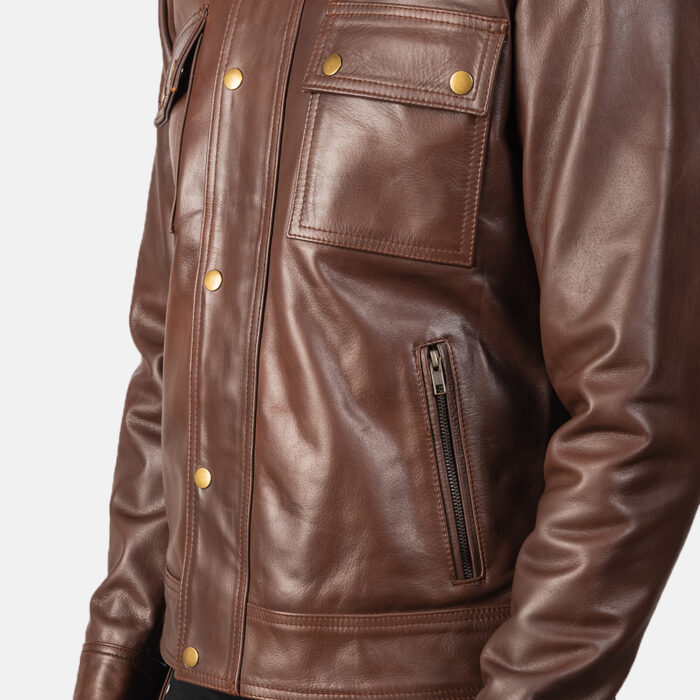 Darren Brown Leather Biker Jacket Close size