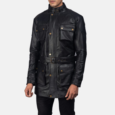 Dolf Black Leather Jacket Bit side