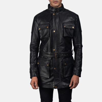 Dolf Black Leather Jacket Front