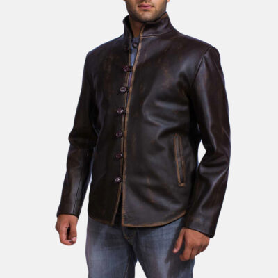 Drakeshire Brown Leather Jacket bit side