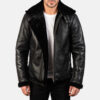 Francis B-3 Black Leather Bomber Jacket front open