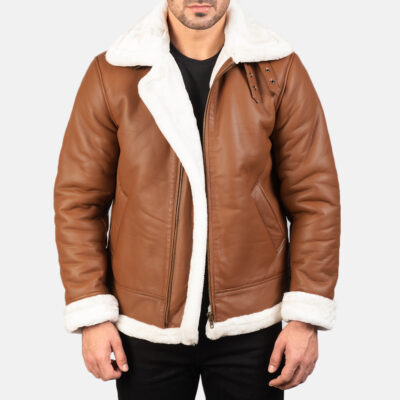 Francis B-3 Brown Leather Bomber Jacket Open