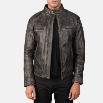Gatsby Distressed Cool Brown Leather Jacket Front