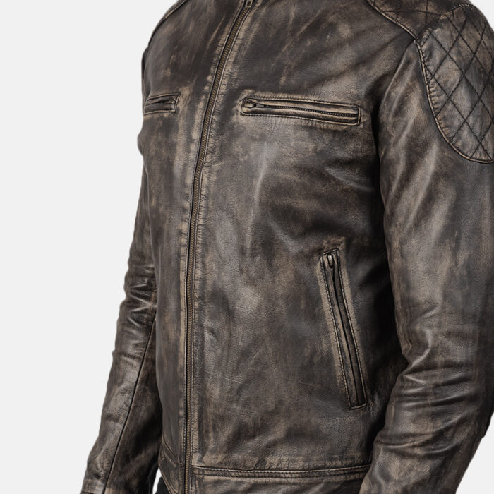 Gatsby Distressed Cool Brown Leather Jacket close