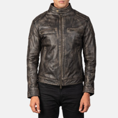 Gatsby Distressed Cool Brown Leather Jacket zip close