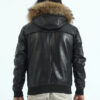 Genuine Leather Bomber fur Hooded Jacket Back