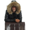 Genuine Leather Bomber fur Hooded Jacket Close
