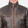 Glen Street Brown Leather Bomber Jacket close look