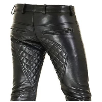 Lambskin Leather Quilted Pants with Zipper Back