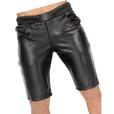 Leather Black shorts for Men