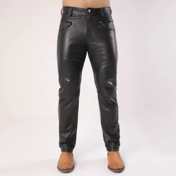 Men's Black Sheep Leather Biker Stylish Pants front view