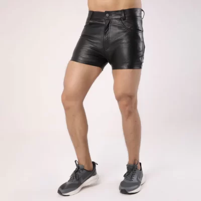 Mens Black Leather Party Shorts