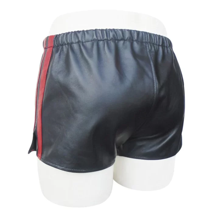 Mens Sheep Leather Shorts Soft Boxers With Red Strips Gym Shorts back view