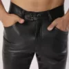 New Men's Plain Black Leather Pants Close Look