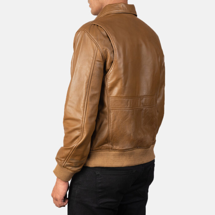 New Olive Brown A2 Leather Bomber Jacket Back
