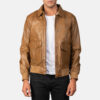 New Olive Brown A2 Leather Bomber Jacket Front