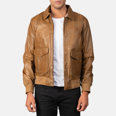 New Olive Brown A2 Leather Bomber Jacket Front
