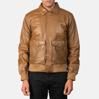 New Olive Brown A2 Leather Bomber Jacket Zip Close