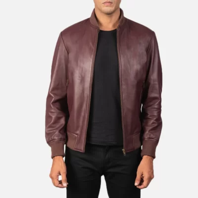 New Shane Maroon Leather Bomber Jacket