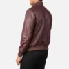 New Shane Maroon Leather Bomber Jacket Back