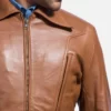 Old School Brown Pure Leather Jacket Close Look