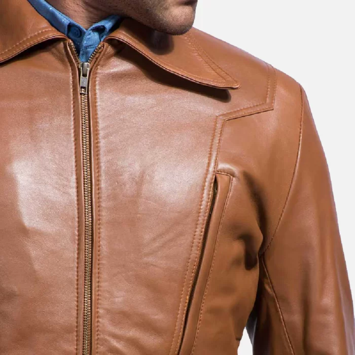 Old School Brown Pure Leather Jacket Close Look