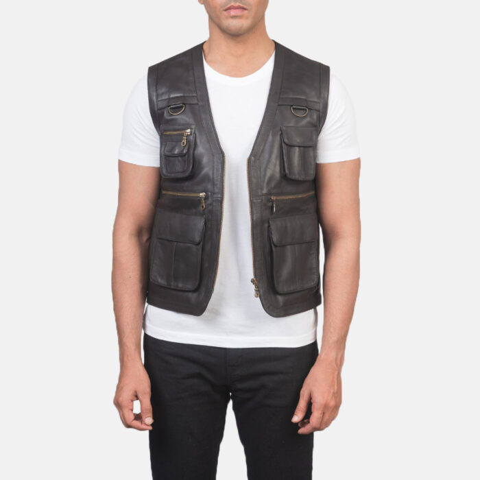Safari Brown Leather Vest For Mens