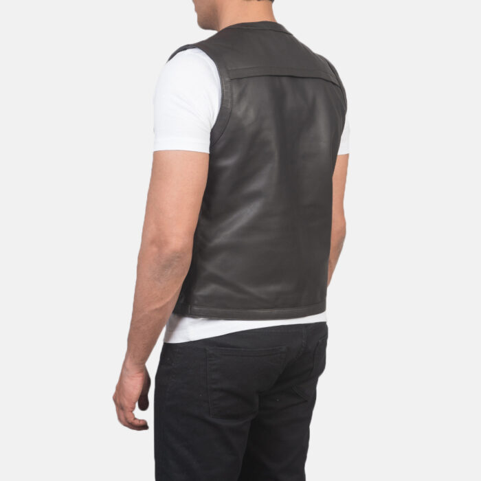 Safari Brown Leather Vest For Mens Back Side
