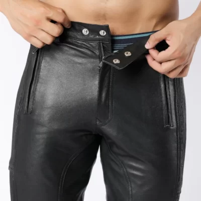 Side & Back Lined Men's Sheep Leather Pants close up