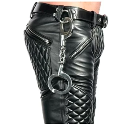 Soft Leather Quilted Pant with Zipper side view