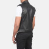 Sullivan Black Leather Biker Zipper Vest back side