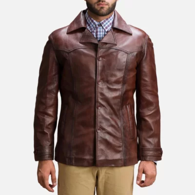 Vincent Alley Brown Leather Jacket Up to 5XL