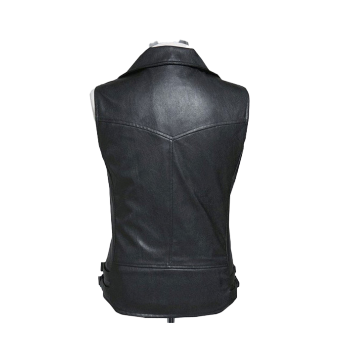 3 Pockets Leather Biker Vest back side