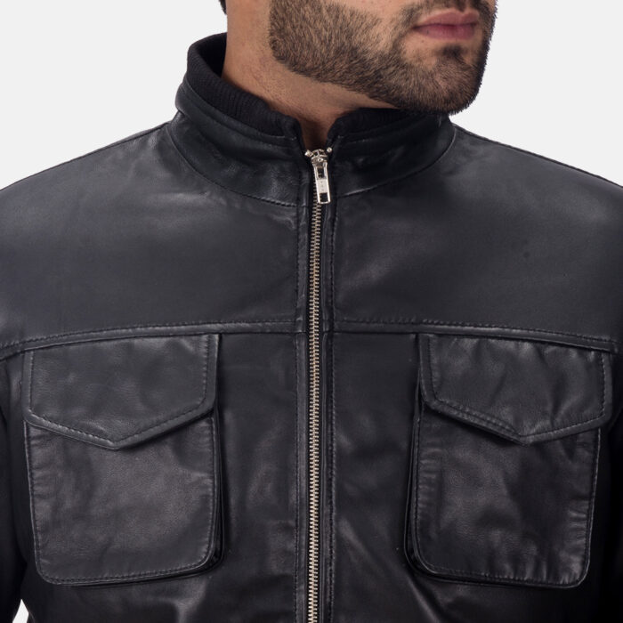 Aesthetic Maurice Black Pure Leather Jacket close up view
