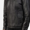 Alex Black Leather Biker Jacket - Limited lower close view