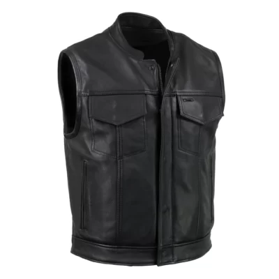 Black Premium Dual Closure Leather Vest