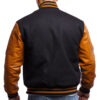 Black Wool Body Old Gold Leather Sleeves Jacket back view