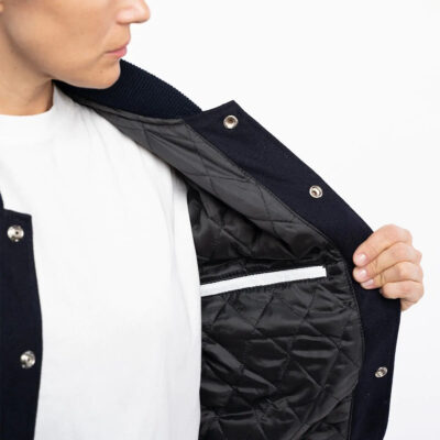 Black Wool Body Sleeves Hoodie Letterman Jacket pocket view