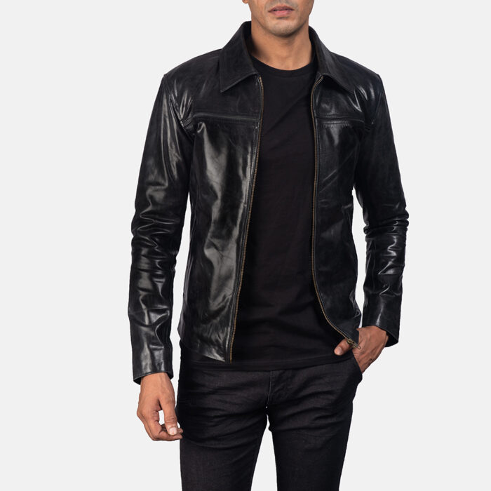 High Quality Shiney Mystical Black Men's Leather Jacket