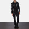 High Quality Shiney Mystical Black Men's Leather Jacket full view