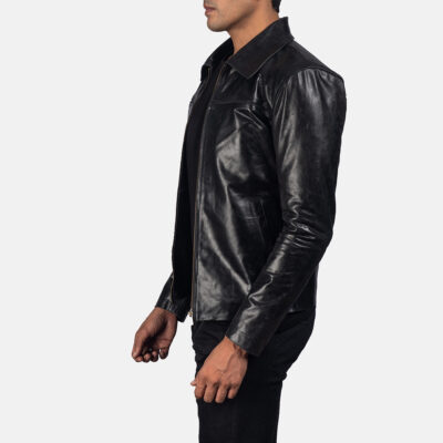 High Quality Shiney Mystical Black Men's Leather Jacket side view