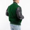 Kelly Green Wool Body & Black Leather Sleeves Letterman Jacket back view