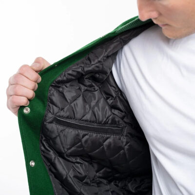 Kelly Green Wool Body & Black Leather Sleeves Letterman Jacket pocket view